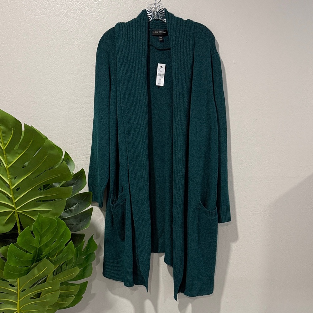 NWT Lane Bryant plush Deep Teal Open Front Cardigan with pockets plus size 26/28